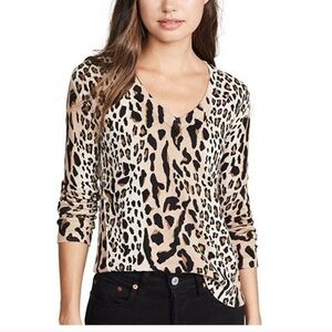 ATM Mixed Leopard Print V-Neck Sweater